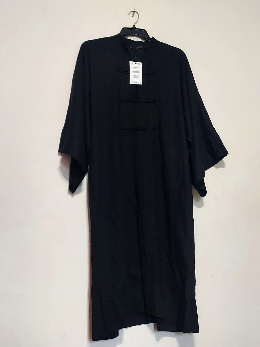 Zara Zw Collec Linen Frog Button Midi Caftan Tunic Voluminous Sleeves Dress - Picture 9 of 11
